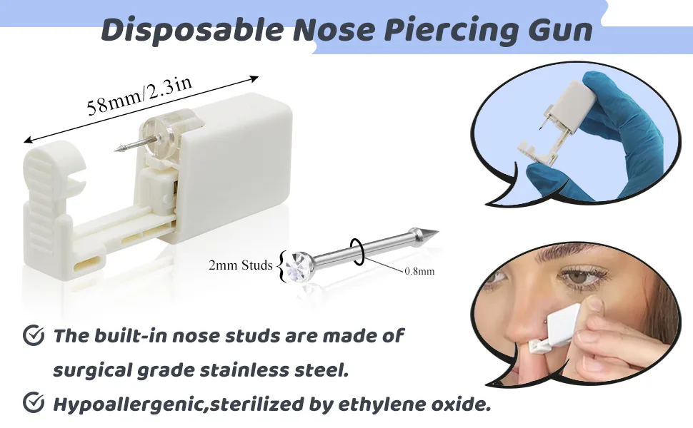 Rayyl Nose Piercing Kit 2Pcs Disposable Nose Piercing Gun built-in nose stud with 12pcs Nose Stud Ring Nose Piercing Kit for Piercing Supplies Piercing Kit 18 Piece Set - nose piercing kit nose piercing gun nose gun nose studs nose rings piercing supplies