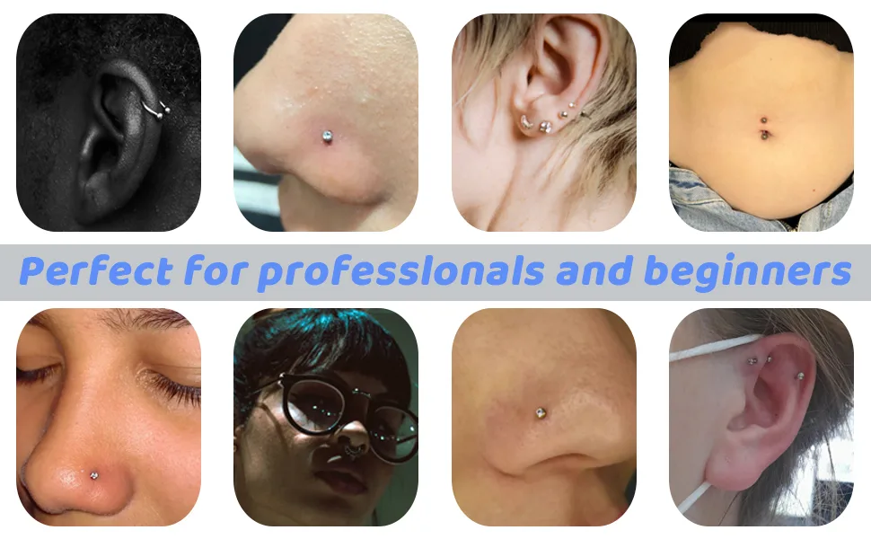 Rayyl Nose Piercing Kit 2Pcs Disposable Nose Piercing Gun built-in nose stud with 12pcs Nose Stud Ring Nose Piercing Kit for Piercing Supplies Piercing Kit 18 Piece Set - nose piercing kit nose piercing gun nose gun nose studs nose rings piercing supplies