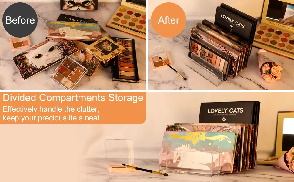 Makeup Organizer, Compact Makeup Palette Organize, for Bathroom Countertops, Vanities, Cabinets, Sleek Modern Cosmetics Storage Solution for - Eyeshadow Palettes, Contour Kits, Blush - 7 Sections 7 Sections - M - Divided Compartments Storage