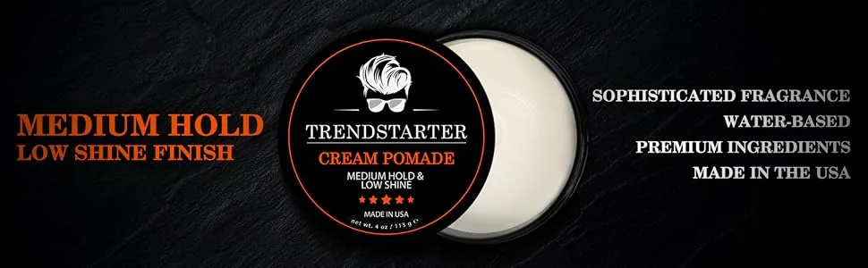 TRENDSTARTER - CREAM POMADE (4 OUNCE) - Medium Hold - Low Shine - Water-Based - All-Day Hold Premium Hair Styling Putty Products - Free Samples Included - Launched Spring 2022 - CREAMPOMADE
