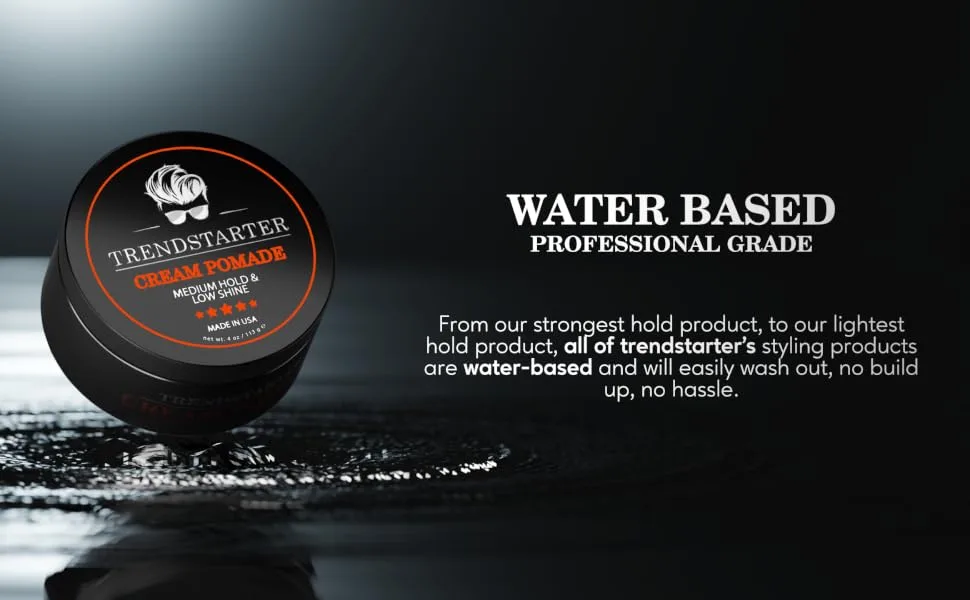 TRENDSTARTER - CREAM POMADE (4 OUNCE) - Medium Hold - Low Shine - Water-Based - All-Day Hold Premium Hair Styling Putty Products - Free Samples Included - Launched Spring 2022 - WATER-BASED