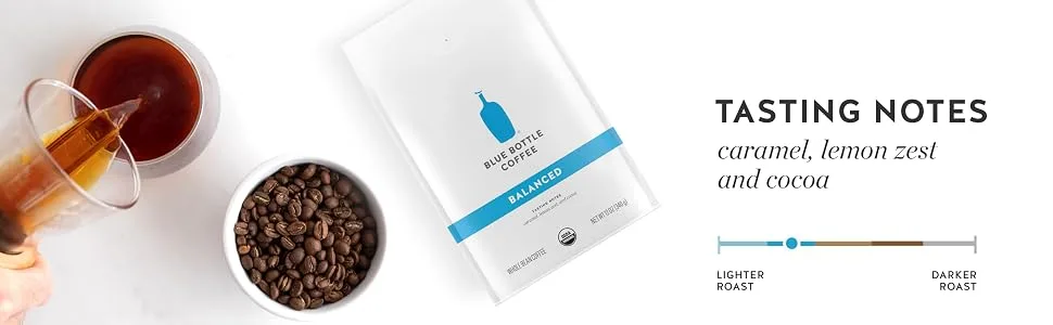 Blue Bottle Whole Bean Organic Coffee, Balanced, Medium Roast, 12 oz bag, (Pack of 3) Balanced 12 Ounce (Pack of 3) - blue bottle coffee,organic,organic coffee,light roast,whole bean
