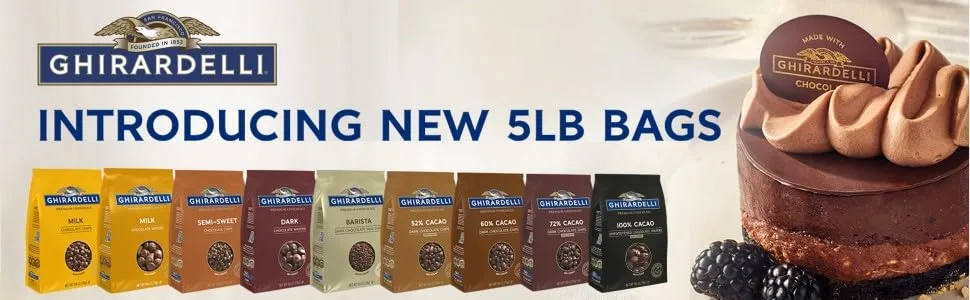 Ghirardelli Chocolate Company Milk Chocolate Chips 800 per lb, 5lb. Bag Milk Chocolate Chips 5 lb (Pack of 1) - 5lb bag premium chocolate header