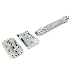 Parker Safety Razor, 24C Three Piece Open Comb Double Edge Razor with Heavyweight Chrome Plated Brass Handle- 5 Premium Parker Safety Razor Blades Included - parker safety razor