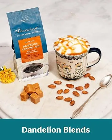 Teeccino Chicory Coffee Alternative  Chocolate Peppermint  Ground Herbal Coffee Thats Prebiotic, Caffeine Free & Acid Free, Light Roast, 11 Ounce - Dandelion blends