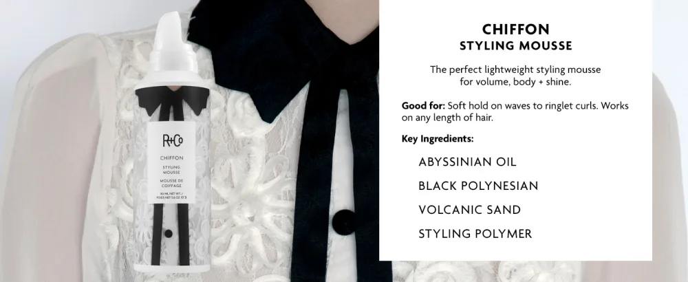R+Co Chiffon Styling Mousse | Shapeable Body + Volume + Shine | Vegan + Cruelty-Free | 5.6 Oz - R+Co Chiffon Styling Mousse