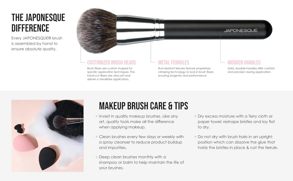 JAPONESQUE Makeup Brush and Sponge Cleanser Balm, Coconut Scented, Solid, Mess-Free Formula, Travel Friendly - japonesque difference, care and tips