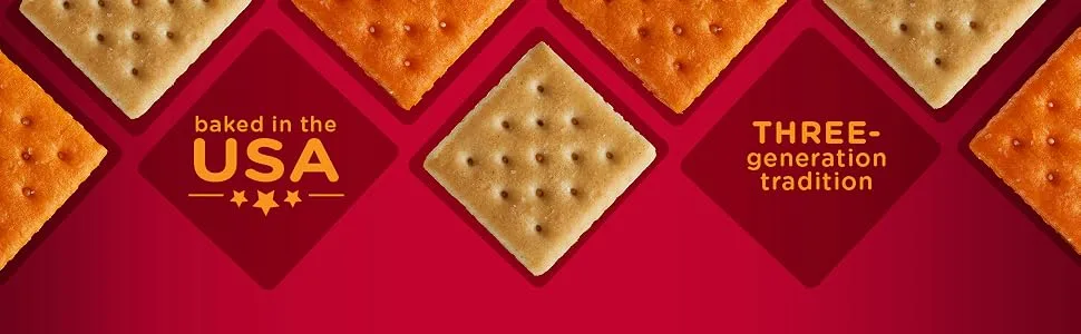 Austin Sandwich Crackers, Single Serve Snack Crackers, Office and Kids Snacks, Peanut Butter on Cheese, 11oz Tray (8 Packs) - Sandwich crackers showcase text boasting baked in the USA and three generation tradition