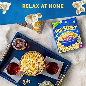 Pop Secret Jumbo Popcorn Kernels, 50 Oz Jar Plain 0.17 Ounce (Pack of 20) - Bowl filled with POP SECRET Microwave Popcorn served on a tray