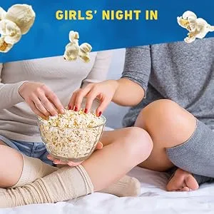 Pop Secret Jumbo Popcorn Kernels, 50 Oz Jar Plain 0.17 Ounce (Pack of 20) - Teenagers enjoying microwave popcorn while watching movies on couch