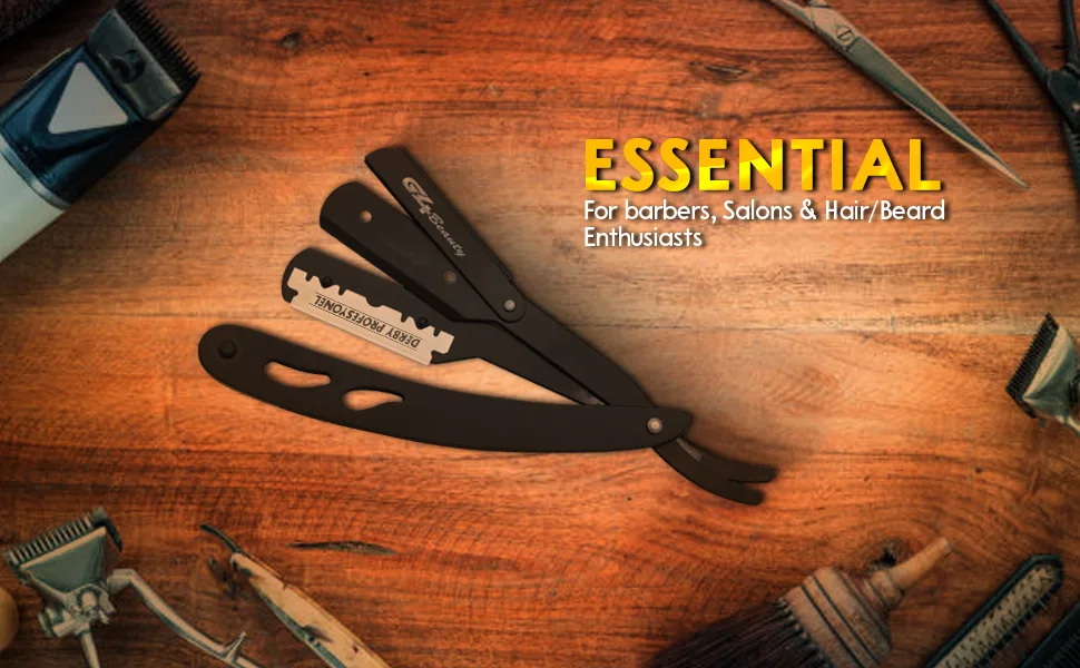G4 Professional Straight Edge Razor for Men with 100-Pack Replaceable Derby Blades Barber Single Blade Shaving Razor -navajas para barbero Golden - G4 VISION straight edge razor