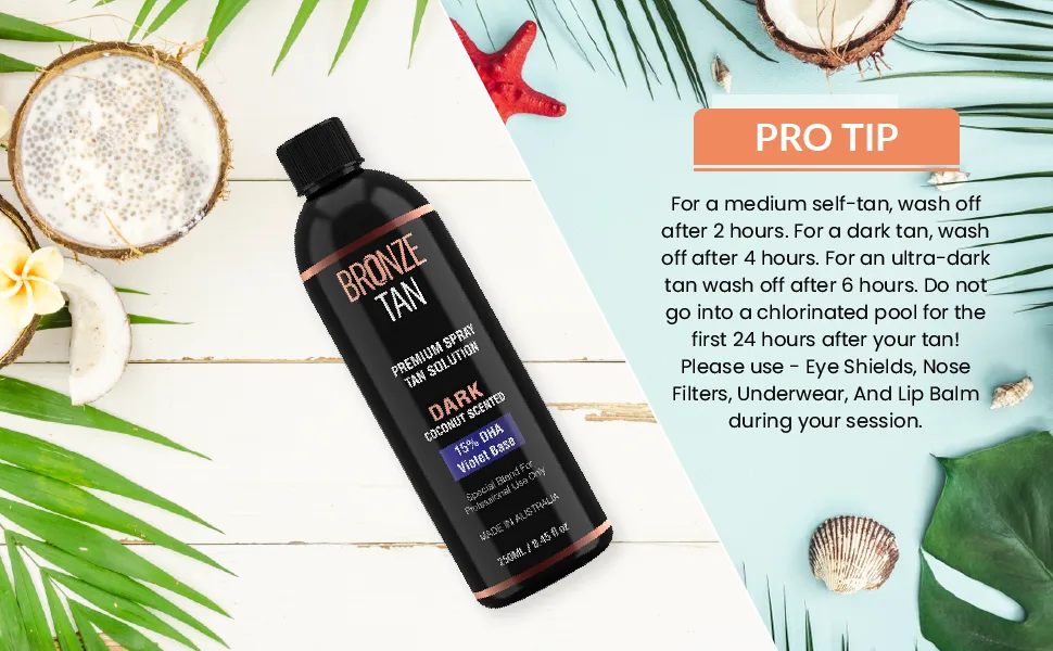 Bronze Tan Spray Tan Solution Professional Tanning Solution for Spray Tan Machine - Coconut Scented Sunless Tanning Solution Dark for Airbrush Tan (250ml / 8.45fl oz) 8.45 Fl Oz (Pack of 1) - Bronze Tan Special Dark Blend Premium Spray Tan Solution For Spray Tanning Professionals
