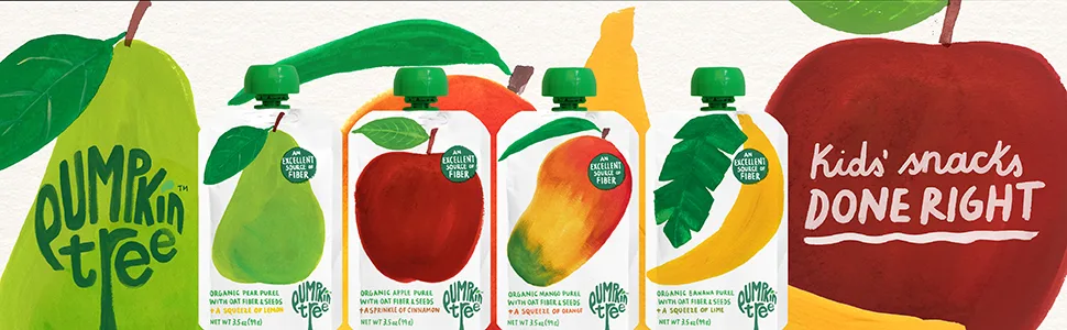 Pumpkin Tree Organics Fruit Snack Pouch, Pear + Fiber + A Squeeze of Lemon, 3.5 Ounce (Pack of 10) - Peter Rabbit Organics