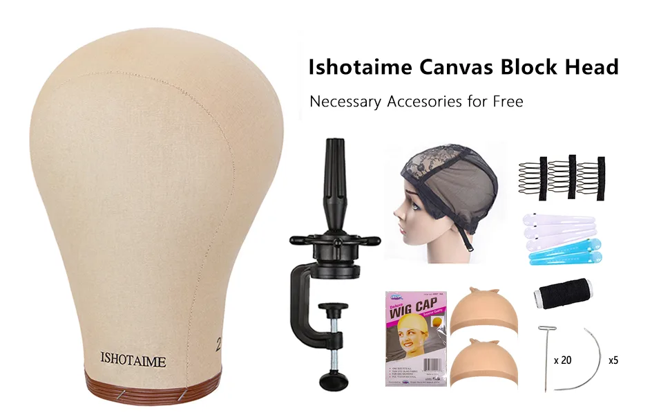 ISHOT Wig Head 23Inch,Mannequin Head With Stand,Canvas Wig Head For Wigs,Wig Making Styling Display With Table Clamp Set - product information 11