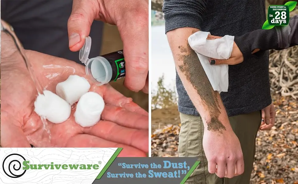 Surviveware Biodegradable Compressed Wipes, Paper Towel Coin Tissue, Face and Body Wipes for Post Workout and Camping, Wipes for Adults, Large Wipes, 200 Count - Compressed Wipes - 200 Pack