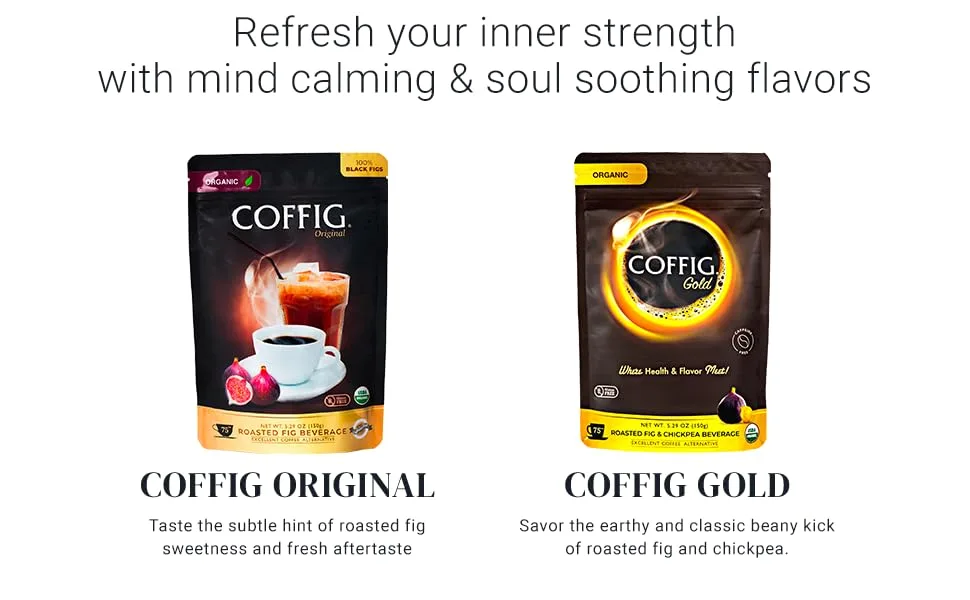 Coffig Original Organic Coffee Substitute, Roasted Fig Beverage, Caffeine-Free Herbal Energy Drinks, 5.29oz (150g) - coffee substitute instant roasted fig beverage fresh replacement chicory super slim everyday morning