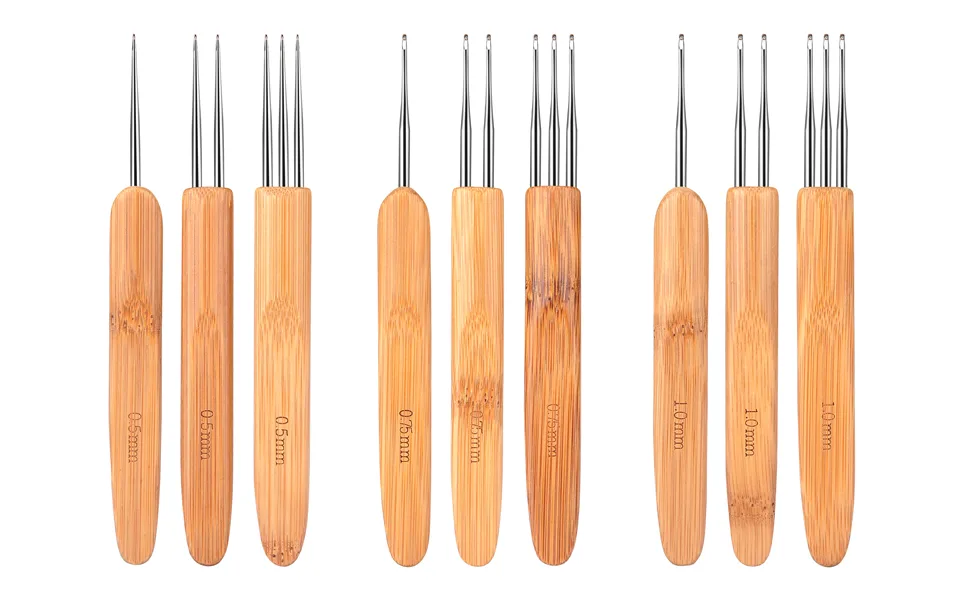 3 Different Dreadlock Crochet Hooks(1 Hook, 2 Hooks, 3 Hooks), Crochet Needles for Hair Dreadlock with Bamboo Handle, 0.75 mm Hair Weaving Dreadlock Hooks Tool Set - hooks