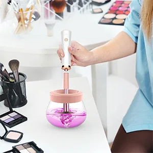Fesmey Makeup Brush Cleaner Dryer Machine,Super-Fast Electric Brush Cleaner Spinner with 8 Size Collars,Automatic Brush Cleaner Spinner Makeup Brush Tools (White) - electric makeup brush cleaner
