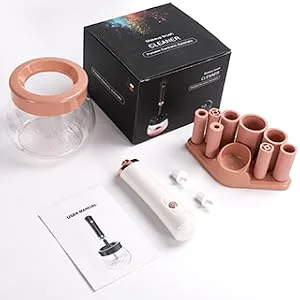Fesmey Makeup Brush Cleaner Dryer Machine,Super-Fast Electric Brush Cleaner Spinner with 8 Size Collars,Automatic Brush Cleaner Spinner Makeup Brush Tools (White) - package included