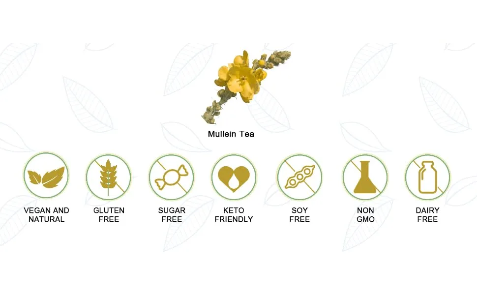 Organic Mullein Leaf Herbal Tea for Respiratory Support, Lung Cleanse & Detox and Immune Support - No Caffeine, Non-GMO - 40 Tea Bags Mullein Leaf Tea - vegan natural lung detox cleanse