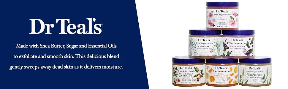 Dr Teal's Shea Sugar Body Scrub, Shea Butter with Almond Oil & Essential Oils, 19 oz (Pack of 3) - Dr Teal