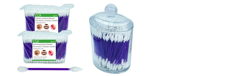 900pcs CGR Precision Cotton Swabs with Pointed and Flattened Tip Cosmetic Makeup Applicator(3x300pcs in bags) - 760pc3