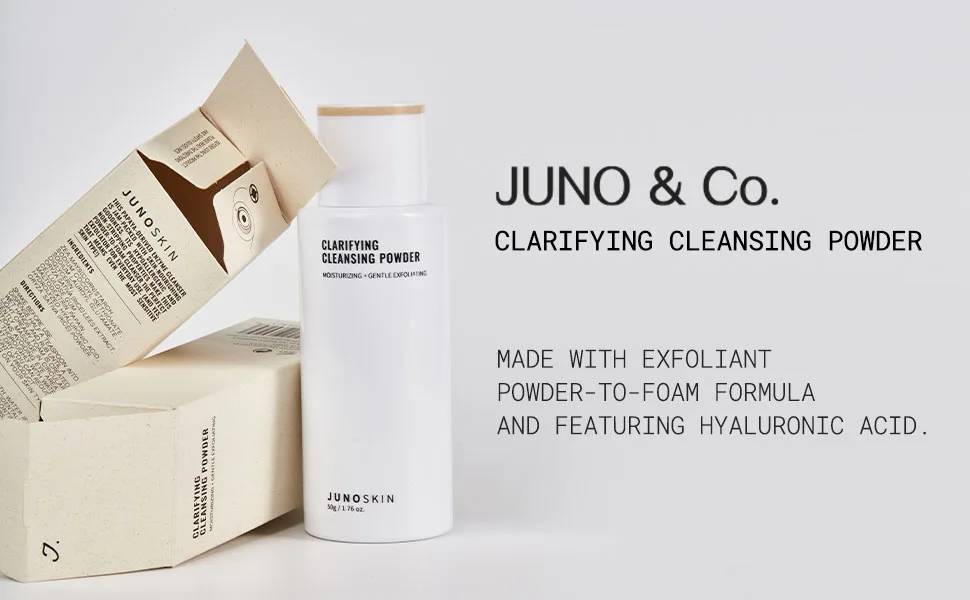 JUNO & Co. Exfoliating Face Wash, 10 Ingredients Facial Clarifying Cleansing Powder with Hyaluronic Acid for Extra Hydration 50g / 1.76oz - Face scrub powder
