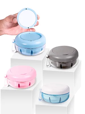 Denture Case, Definitely No-Leak Denture Bath Box for Traveling Perfectly, Denture Cup with Strainer & Mirror(Pink) - Denture Case Container Cleaning Care for Dentures