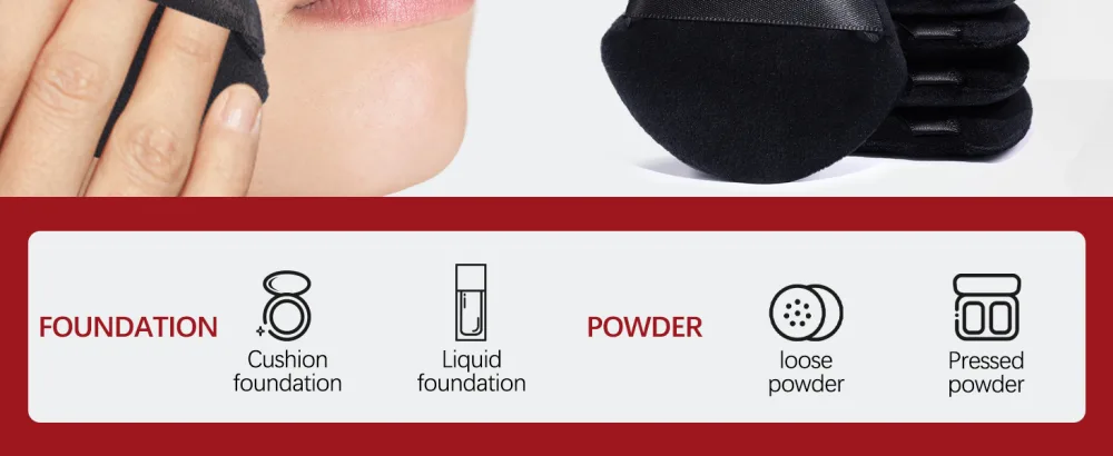 Foonbe Powder Puff Triangle Makeup Puffs for Loose Setting Powder Face Body, Soft Plush Powder Puff, Powder Puffs For Face Powder, Makeup Foundation Puff Makeup Tool (Black) - dry wet use