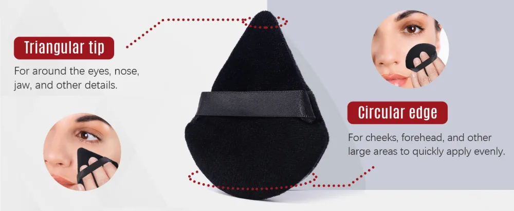 Foonbe Powder Puff Triangle Makeup Puffs for Loose Setting Powder Face Body, Soft Plush Powder Puff, Powder Puffs For Face Powder, Makeup Foundation Puff Makeup Tool (Black) - triangular tip