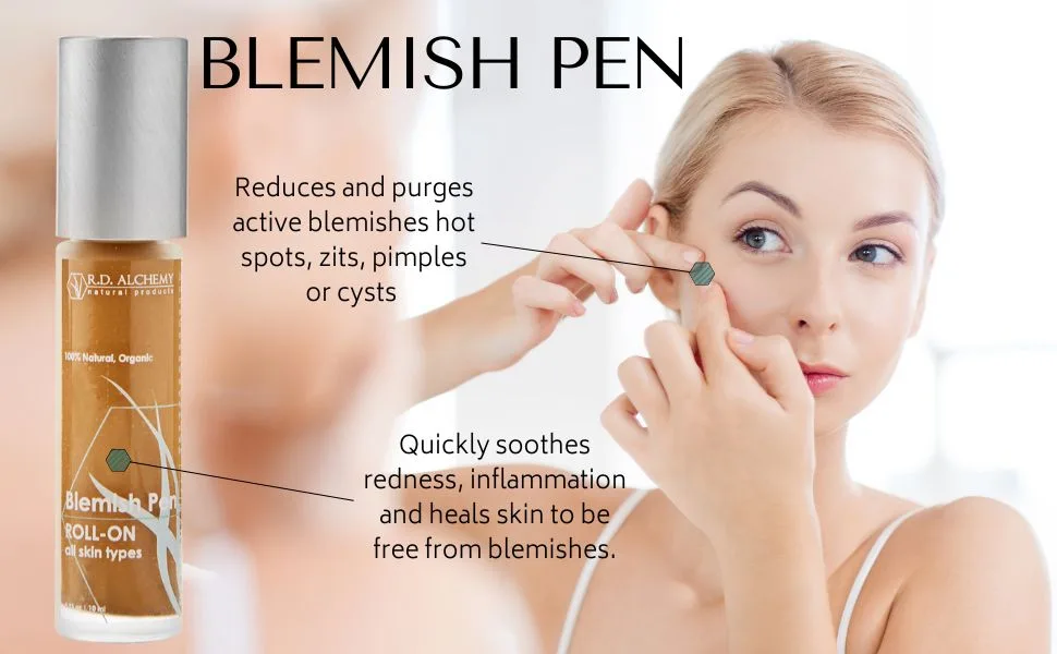 RD Alchemy - Natural & Organic Blemish Pen - Best Acne Spot Treatment Great for Redness & Inflammation due to Pimples/Blemishes. - Blemish Pen Roll On Benefits