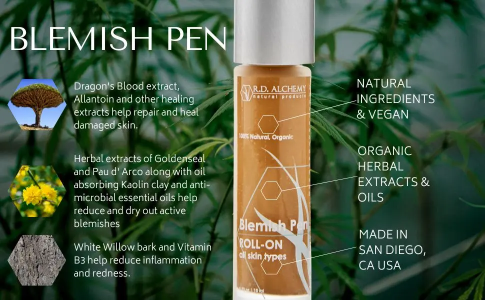 RD Alchemy - Natural & Organic Blemish Pen - Best Acne Spot Treatment Great for Redness & Inflammation due to Pimples/Blemishes. - Blemish Pen Roll-On Features