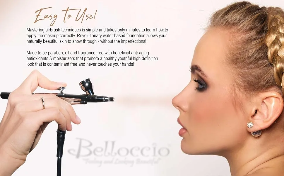 Belloccio Makeup and Tanning Airbrush System with MEDIUM Foundation and Blush Set - Airbrush Makeup is easy to use