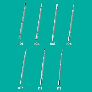 Rui Smiths Professional Double Ended Stainless Steel Metal Pusher (Cuticle Pusher) - Style No. 104 - pushers on cyan background