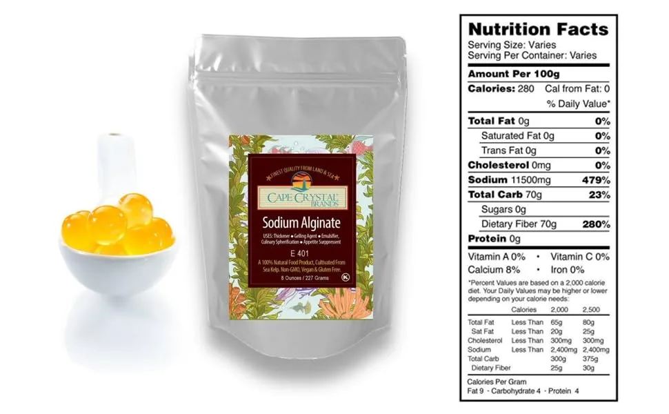 Sodium Alginate 100% Food Grade | Natural Thickening Powder & Gelling Agent for Cooking (8 Oz) - product information 3