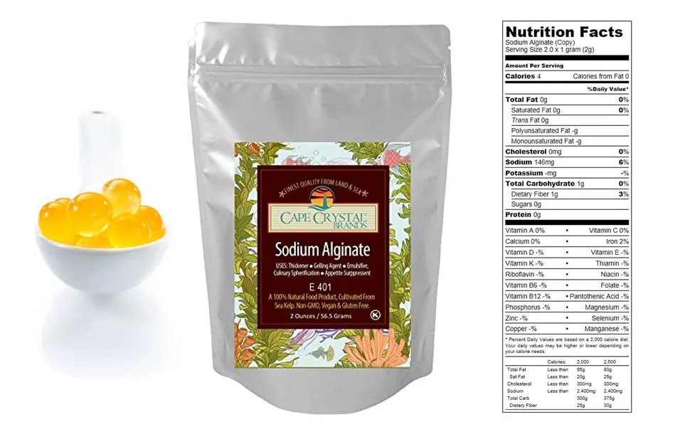 Sodium Alginate 100% Food Grade | Natural Thickening Powder & Gelling Agent for Cooking (2-oz.) - product information 3