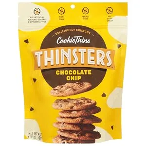 Thinsters Cookie Thins Chocolate Chip, Non GMO, Peanut Free, 4 Ounce - Thinsters Chocolate Chip Cookies