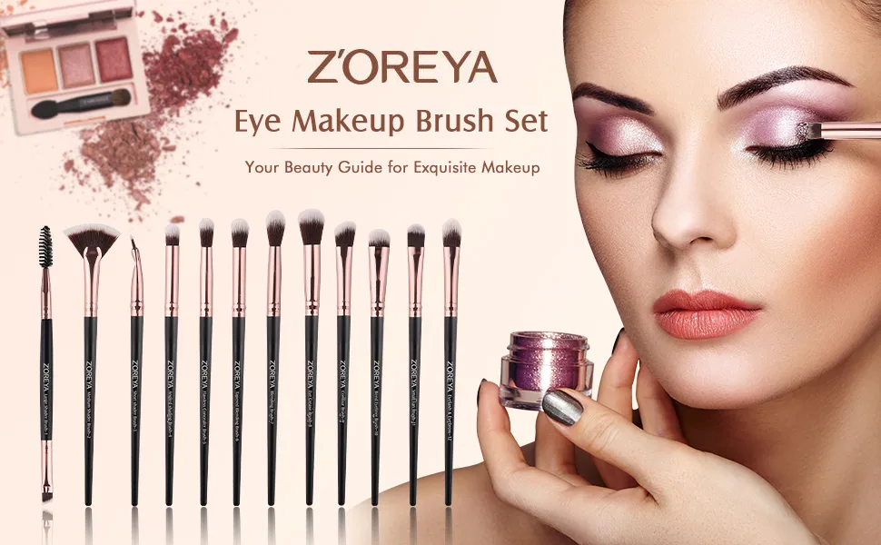 ZOREYA Eye Makeup Brushes, 12 Pcs Professional Eye Brush Set Eyeshadow, Eyebrow, Blending, Fan, Eyelash Brushes Set With Carrying Bag (Black) - product information 1