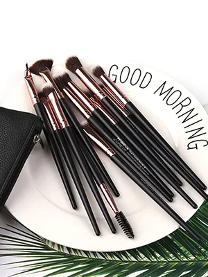 ZOREYA Eye Makeup Brushes, 12 Pcs Professional Eye Brush Set Eyeshadow, Eyebrow, Blending, Fan, Eyelash Brushes Set With Carrying Bag (Black) - product information 2