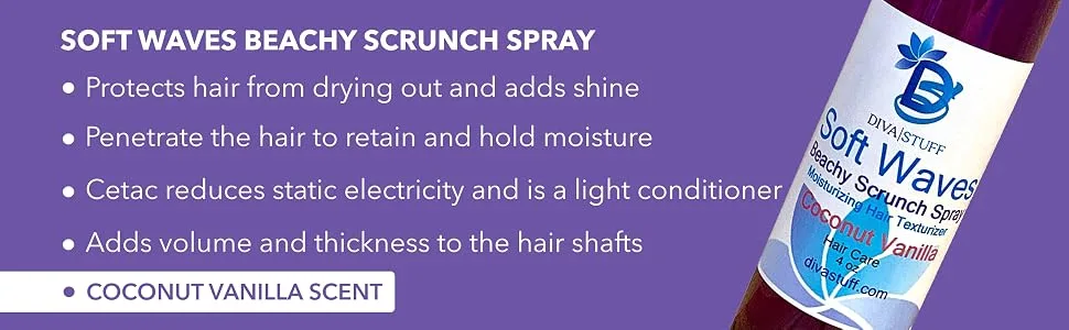 Diva Stuff Soft Waves Beachy Scrunch Spray, Moisturizing Hair Texturizer, Coconut Vanilla - top-banner