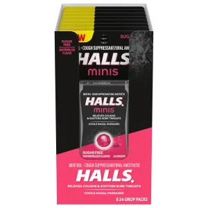 Halls Minis Watermelon Flavor Sugar Free Cough Drops, 8 Packs of 24 Drops (192 Drops Total) - image