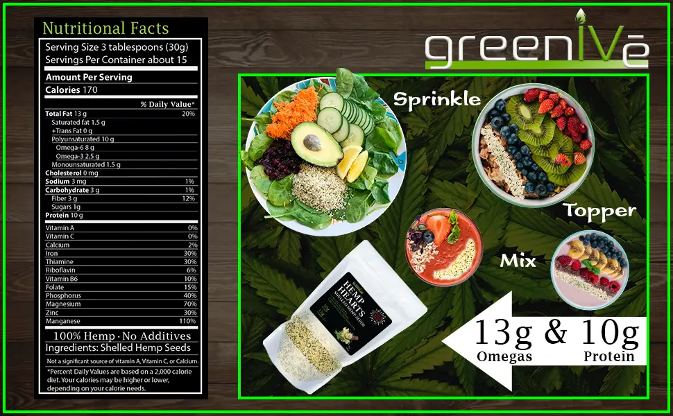 GreenIVe - Hemp Hearts - Hulled Hemp Seeds - Protein + Fiber - Exclusively on Amazon (3 Pound) 1 Pound (Pack of 3) - Hemp Hearts
