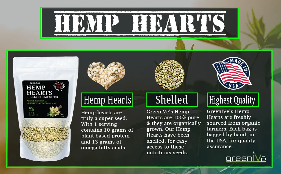 GreenIVe - Hemp Hearts - Hulled Hemp Seeds - Protein + Fiber - Exclusively on Amazon (3 Pound) 1 Pound (Pack of 3) - Hemp Seeds