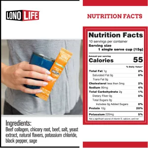 LonoLife - Low-Sodium Grass-Fed Beef Bone Broth Sticks - 10g Collagen Protein - Grass-Fed, Gluten-Free - Keto & Paleo Friendly - Portable Individual Packets - 4 count - unspecified