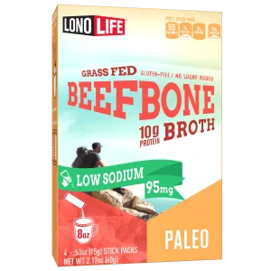 LonoLife - Low-Sodium Grass-Fed Beef Bone Broth Sticks - 10g Collagen Protein - Grass-Fed, Gluten-Free - Keto & Paleo Friendly - Portable Individual Packets - 4 count - unspecified