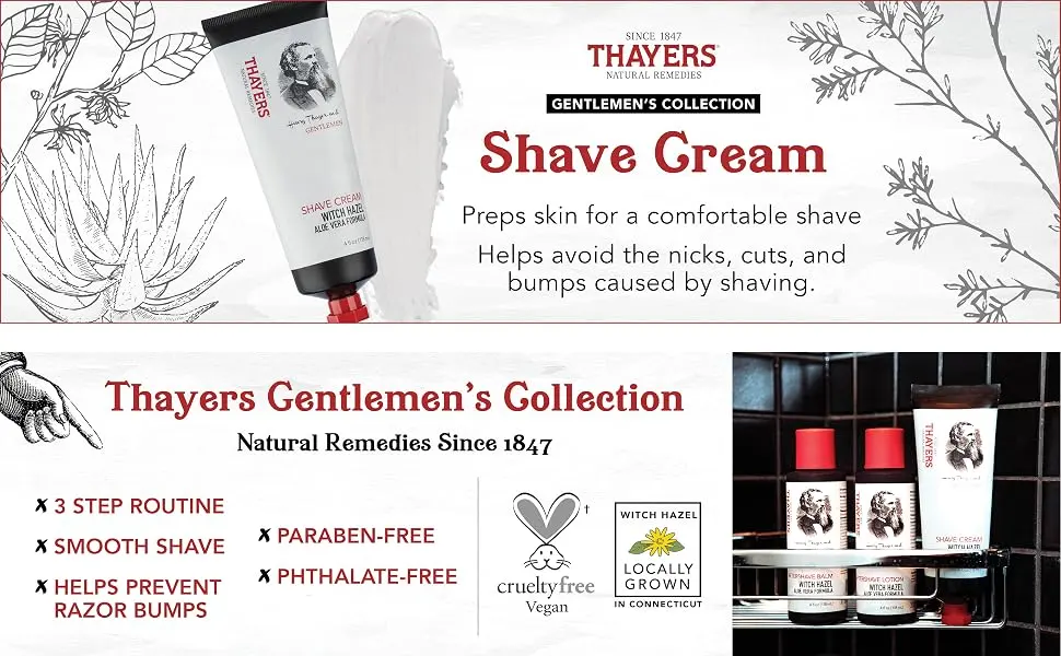 THAYERS Gentlemen's Collection Shave Cream with Witch Hazel and Aloe Vera, 4 Fl Oz - Gentlemen