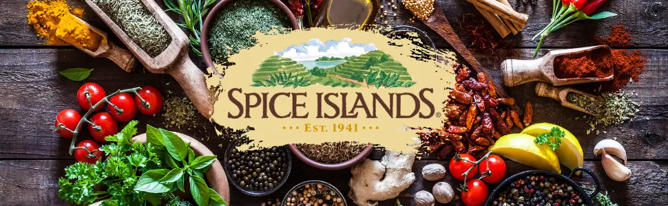Spice Islands Thyme, 0.7 Oz - Spice islands logo on background of fresh and dried spices and herbs