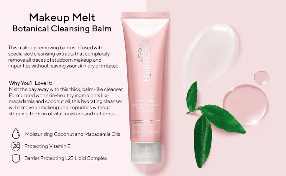 HydroPeptide Makeup Melt, Botanical Cleansing Balm, Restores, Softens and Hydrates Lips, 3.4 Ounce - HydroPeptide Makeup Melt Botanical Cleansing Balm