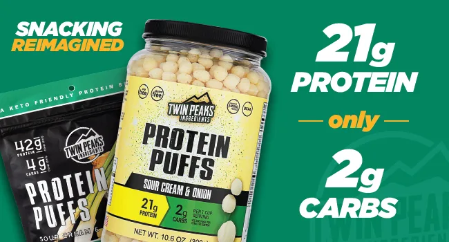 Twin Peaks Low Carb, Keto Friendly Protein Puffs, Sour Cream & Onion 2 Servings, 3 Pack (60g, 42g Protein, 4g Carbs) - protien