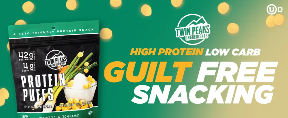 Twin Peaks Low Carb, Keto Friendly Protein Puffs, Sour Cream & Onion 2 Servings, 3 Pack (60g, 42g Protein, 4g Carbs) - Sour Cream & Onion